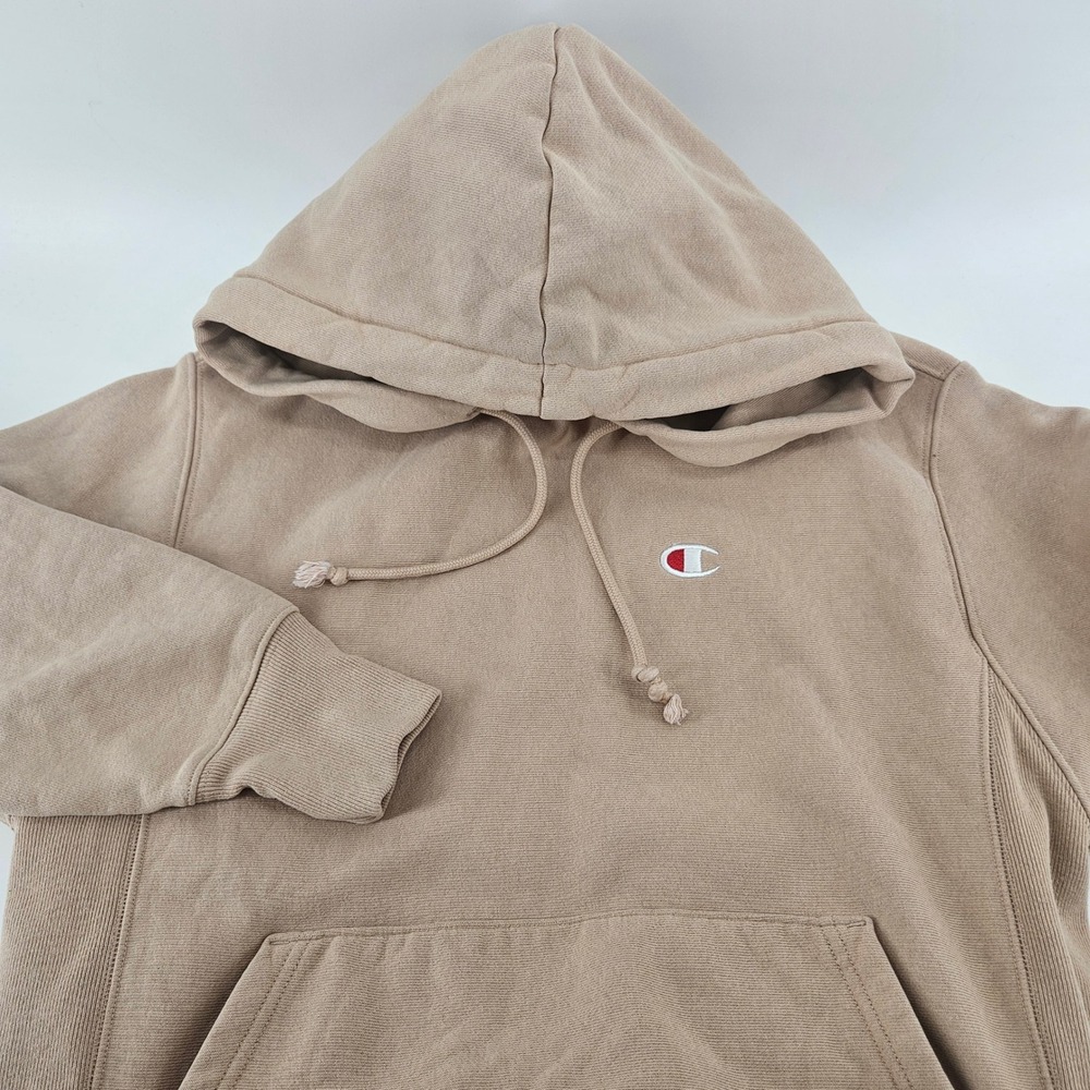 Champion Reverse Weave Hoodie Mens Small Tan Beige Pullover Sweatshirt